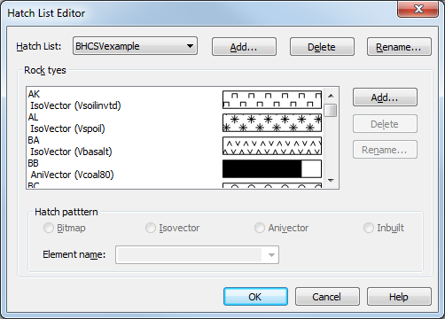 Hatch List Editor dialog box