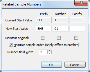 Relabel Sample Numbers dialog box