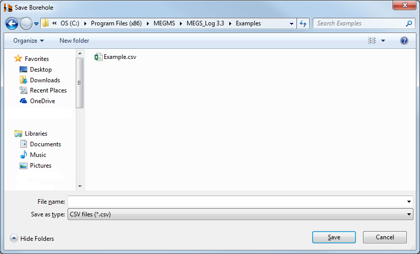 Save Borehole dialog box
