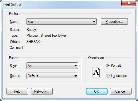 Print Setup dialog box